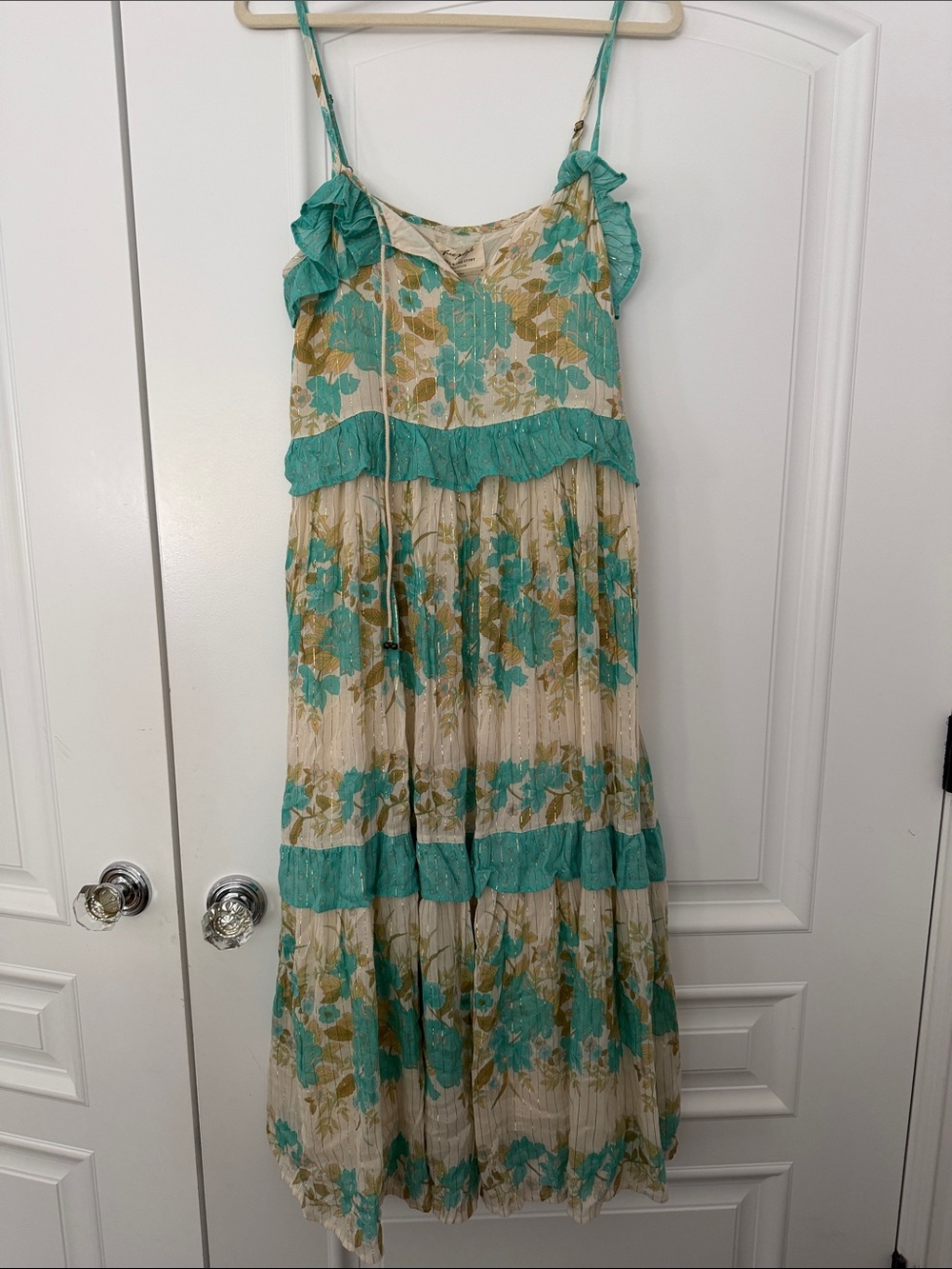 Spell Teal & Cream Floral Tiered Maxi Dress